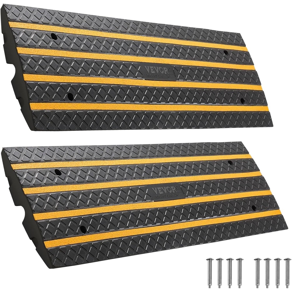 image:imageVEVOR Car Driveway Rubber Curb Ramp 1 Pack 4FT Long Heavy Duty Low Profile Slope Ramps 26 Rise 33069 lbs Load Capacity Reflective Safety Strips for Vehicles RVs and Wheelchairs2Pack4FTlong