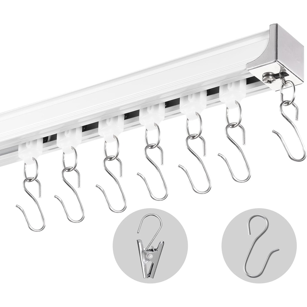 image:imageVEVOR Ceiling Curtain Track Set 59 FT18 Meter Sliding Ceiling Track System for Curtains Room Divider Curtain Track CeilingWall Mounted for Living Room Bedroom with Hooks and Hardware White89 FT27M