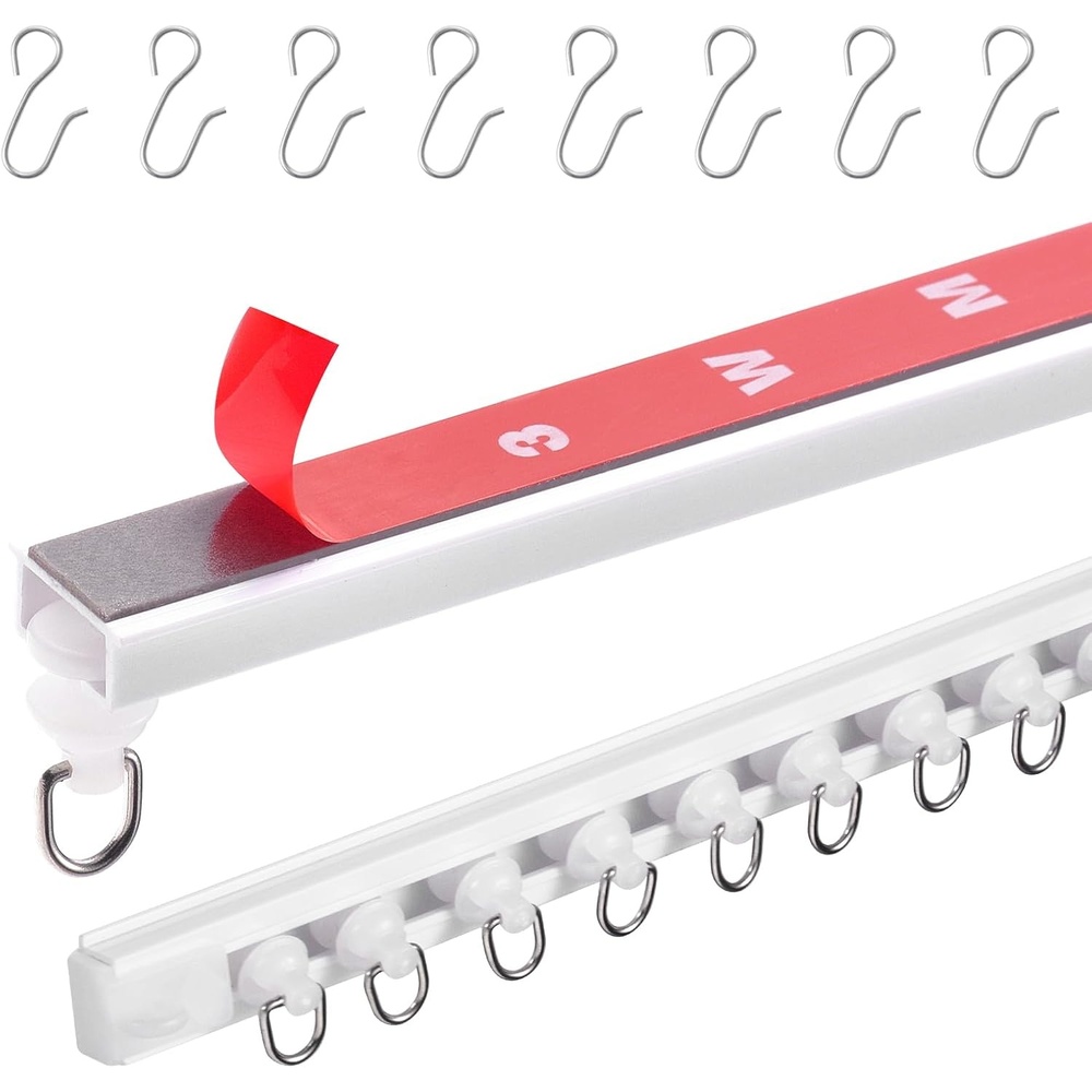 image:imageVEVOR Ceiling Curtain Track Set 99 FT3 Meter Self Adhesive No Drill Ceiling Track System for Curtains Room Divider Curtain Track Ceiling Mounted for Living Room with Hooks and Hardware White