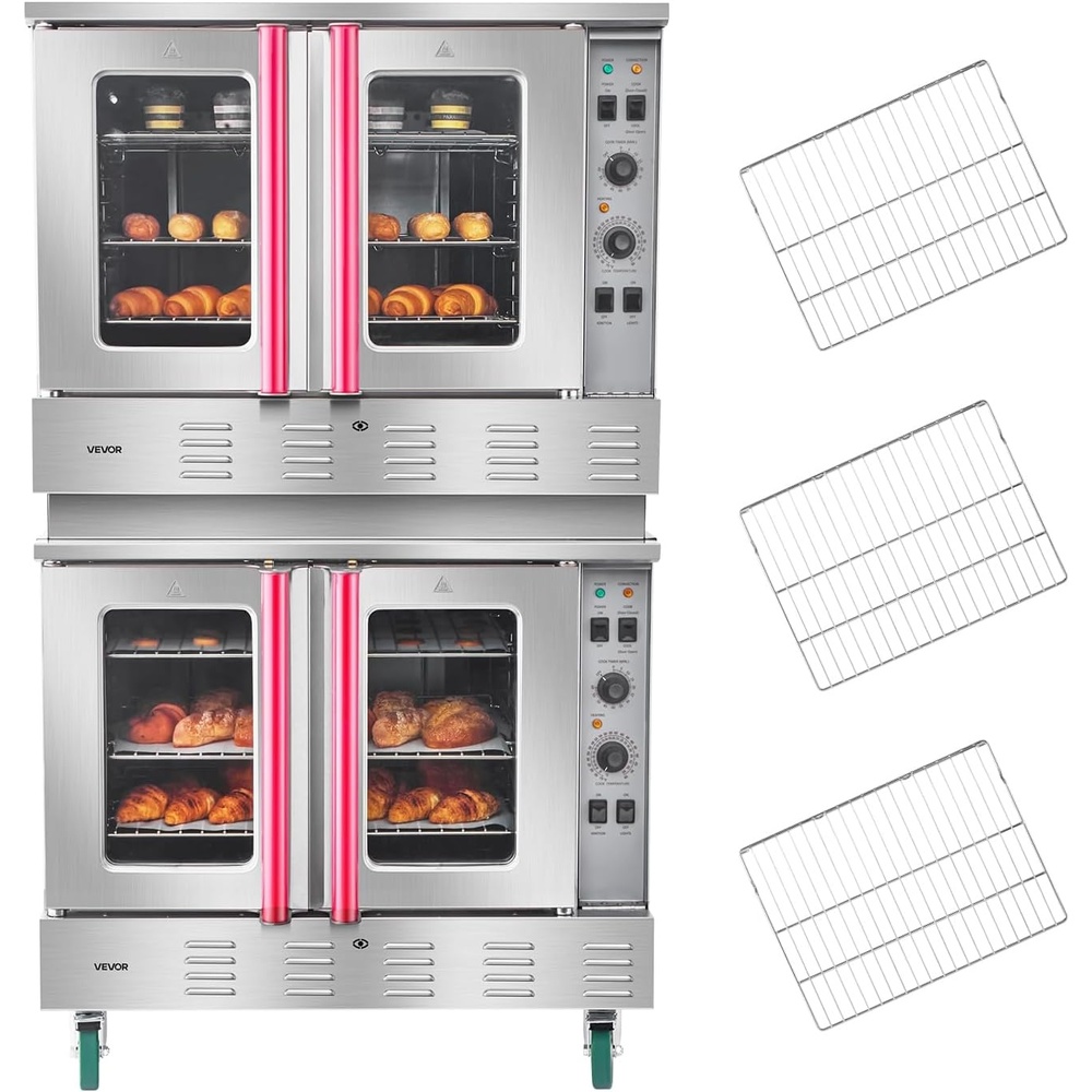 image:imageVEVOR Commercial Convection Oven 21L19Qt QuarterSize Conventional Oven Countertop 1440W 3Tier Toaster wFront Glass Door Electric Baking Oven wTrays Wire Racks Clip Gloves 120V22Tier 396L