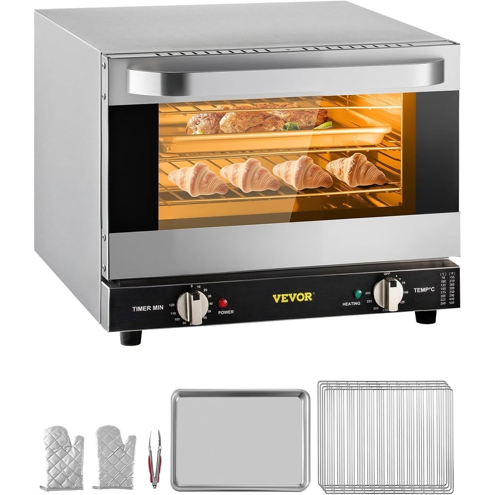 image:imageVEVOR Commercial Convection Oven 21L19Qt QuarterSize Conventional Oven Countertop 1440W 3Tier Toaster wFront Glass Door Electric Baking Oven wTrays Wire Racks Clip Gloves 120V3Tier 19Qt