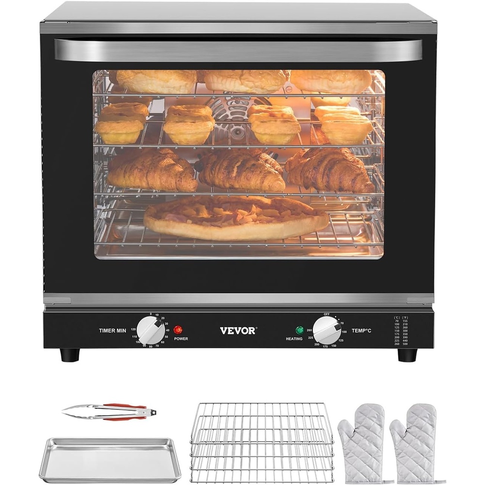 image:imageVEVOR Commercial Convection Oven 21L19Qt QuarterSize Conventional Oven Countertop 1440W 3Tier Toaster wFront Glass Door Electric Baking Oven wTrays Wire Racks Clip Gloves 120V4Tier 66L 2800W