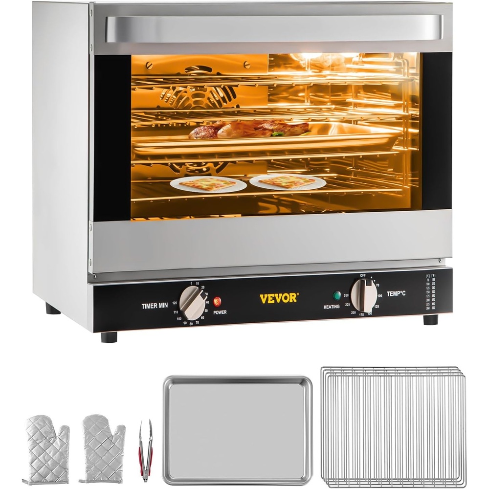 image:imageVEVOR Commercial Convection Oven 21L19Qt QuarterSize Conventional Oven Countertop 1440W 3Tier Toaster wFront Glass Door Electric Baking Oven wTrays Wire Racks Clip Gloves 120V4Tier 60Qt