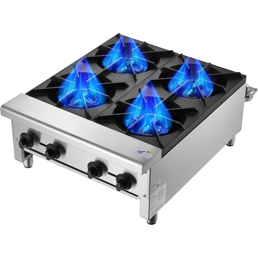 image:imageVEVOR Commercial Gas Stove with 6 Burners Propane and Natural Gas Countertop Cooking Stove Range Stainless Steel Gas Hot Plate Commercial Cooking Equipment for Restaurant 168000 BTU4 Burners