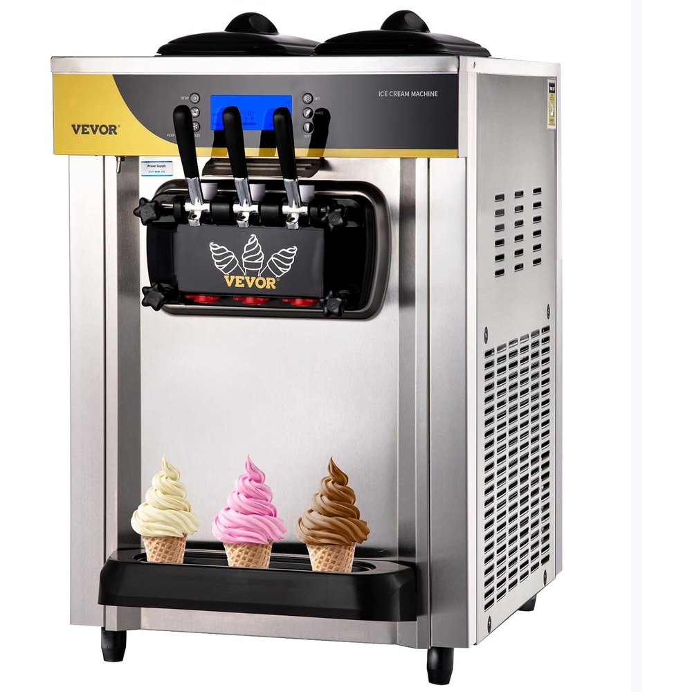 image:imageVEVOR Commercial Ice Cream Maker 2230LH Yield Countertop Soft Serve Machine with 2x6L Hopper 2L Cylinder LCD Panel Puffing Shortage Alarm Frozen Yogurt Maker for Restaurant Snack Bar SilveSilver