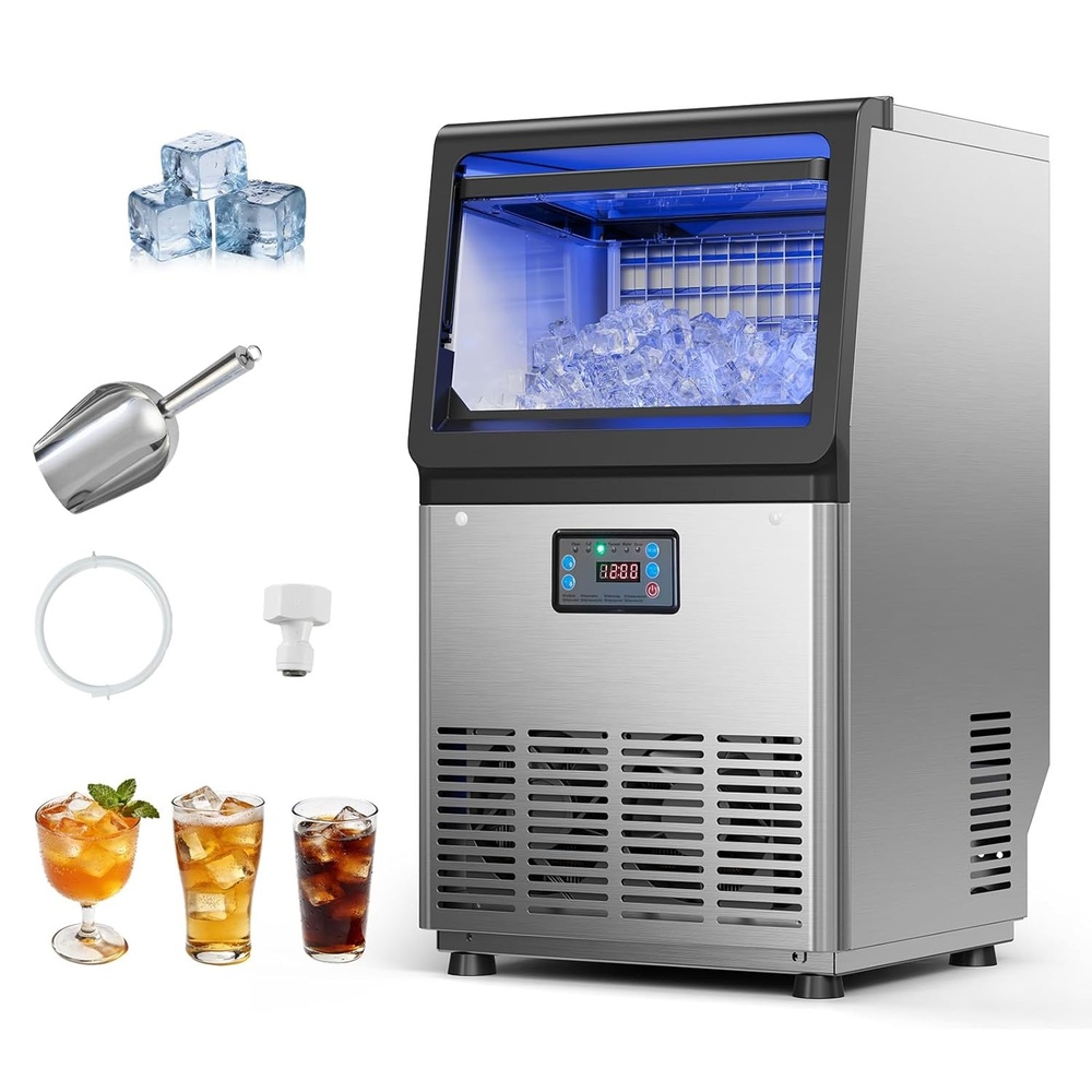 image:imageVEVOR Commercial Ice Maker Machine 120 lbs24h with 1630 lbs Storage Capacity BuiltinFreestandingUnder Counter Stainless Steel Ice Maker with LED Display amp SelfCleaning Home Bar Restaurant80lbs24H