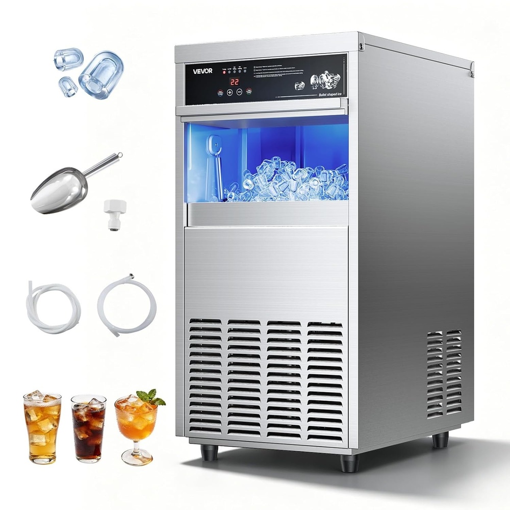 image:imageVEVOR Commercial Ice Maker Machine 120 lbs24h with 1630 lbs Storage Capacity BuiltinFreestandingUnder Counter Stainless Steel Ice Maker with LED Display amp SelfCleaning Home Bar Restaurant100lbs24HBullet Ice