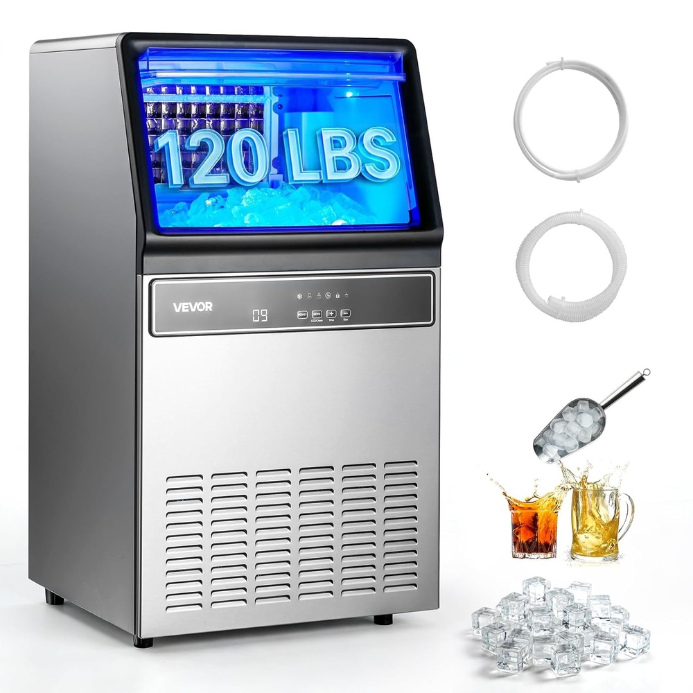 image:imageVEVOR Commercial Ice Maker Machine 120 lbs24h with 1630 lbs Storage Capacity BuiltinFreestandingUnder Counter Stainless Steel Ice Maker with LED Display amp SelfCleaning Home Bar Restaurant120lbs24H