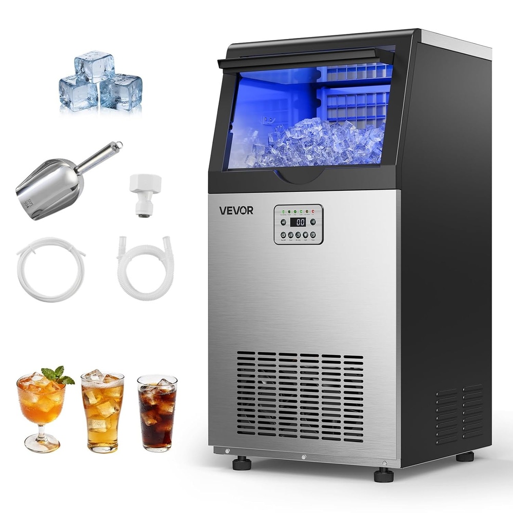 image:imageVEVOR Commercial Ice Maker Machine 120 lbs24h with 1630 lbs Storage Capacity BuiltinFreestandingUnder Counter Stainless Steel Ice Maker with LED Display amp SelfCleaning Home Bar Restaurant100 Lbs24H