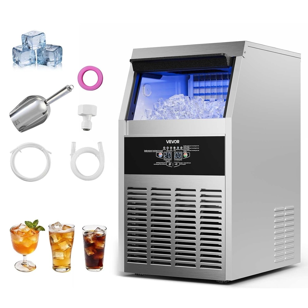 image:imageVEVOR Commercial Ice Maker Machine 130 lbs24h with 30 lbs Storage Capacity BuiltinFreestandingUnder Counter Stainless Steel Ice Maker with LED Display amp SelfCleaning for Home Bar Restaurant