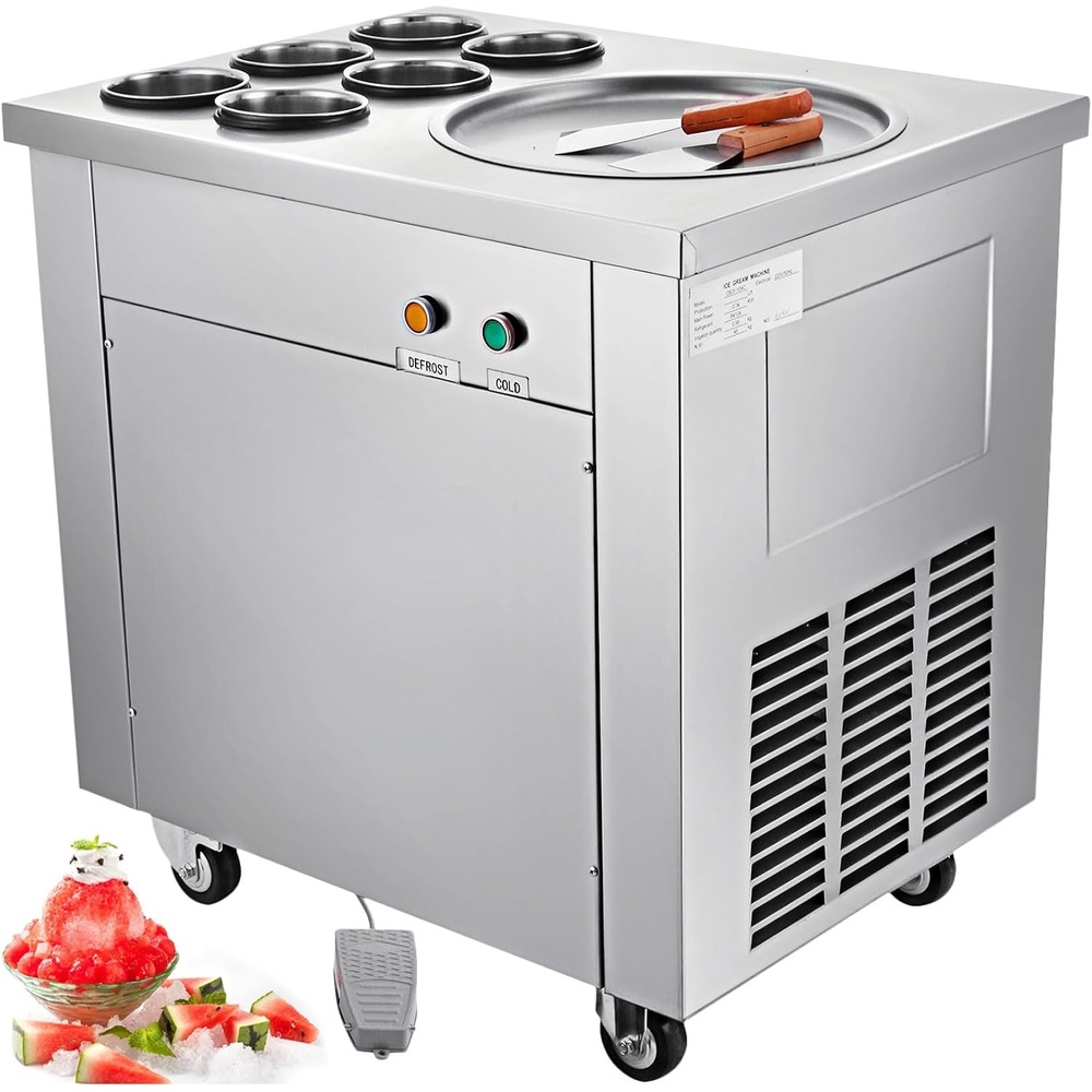 image:imageVEVOR Commercial Ice Roll Maker 137 Pan Diameter 740W Ice Cream Maker 6 Buckets Fried Yogurt Cream Machine with Food Shovels Perfect for Bars Cafs Dessert Shops