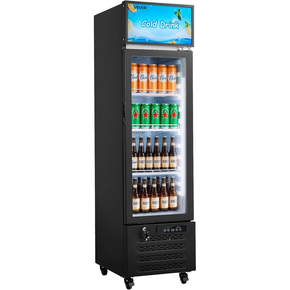 image:imageVEVOR Commercial Merchandiser Refrigerator 61 CuFt 173 L Glass Door Display Refrigerator Upright Beverage Cooler with Customizable Lightbox 3 Adjustable Shelves amp Soft LED Light for Homes Shops61 cuft