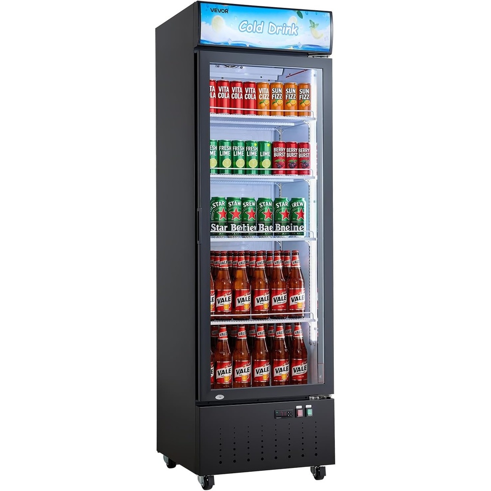 image:imageVEVOR Commercial Merchandiser Refrigerator 96 CuFt  273 L Glass Door Display Refrigerator Upright Beverage Cooler with Customizable Lightbox 4 Adjustable Shelves amp Soft LED Light for Homes Shops127 cuftnew