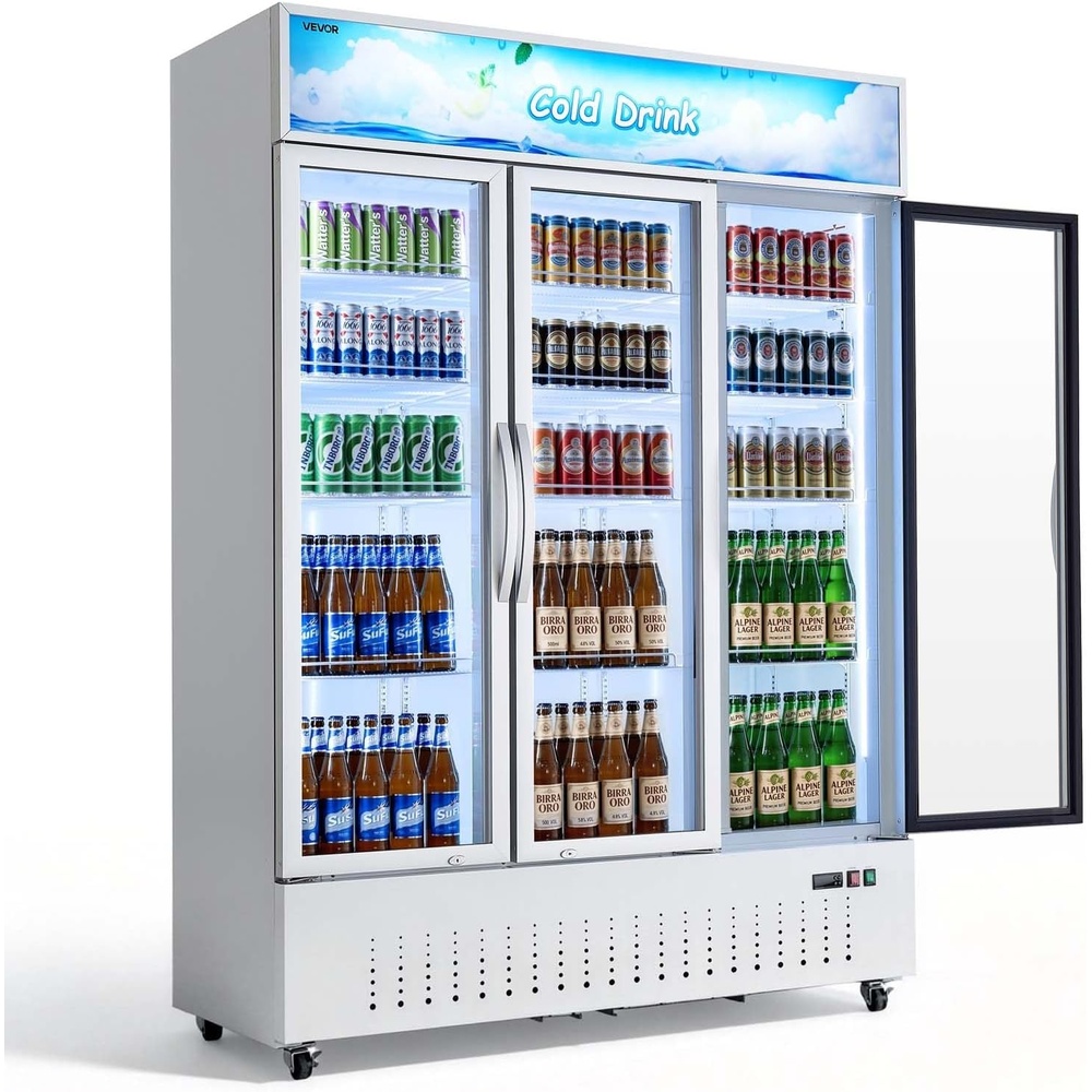 image:imageVEVOR Commercial Merchandiser Refrigerator 96 CuFt 273 L Glass Door Display Refrigerator Upright Beverage Cooler with Customizable Lightbox 4 Adjustable Shelves amp Soft LED Light for Homes Shops364 cuft