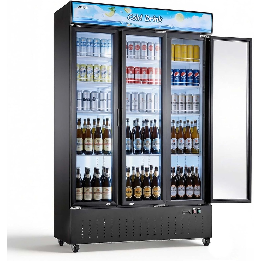 image:imageVEVOR Commercial Merchandiser Refrigerator 96 CuFt  273 L Glass Door Display Refrigerator Upright Beverage Cooler with Customizable Lightbox 4 Adjustable Shelves amp Soft LED Light for Homes Shops268 cuft
