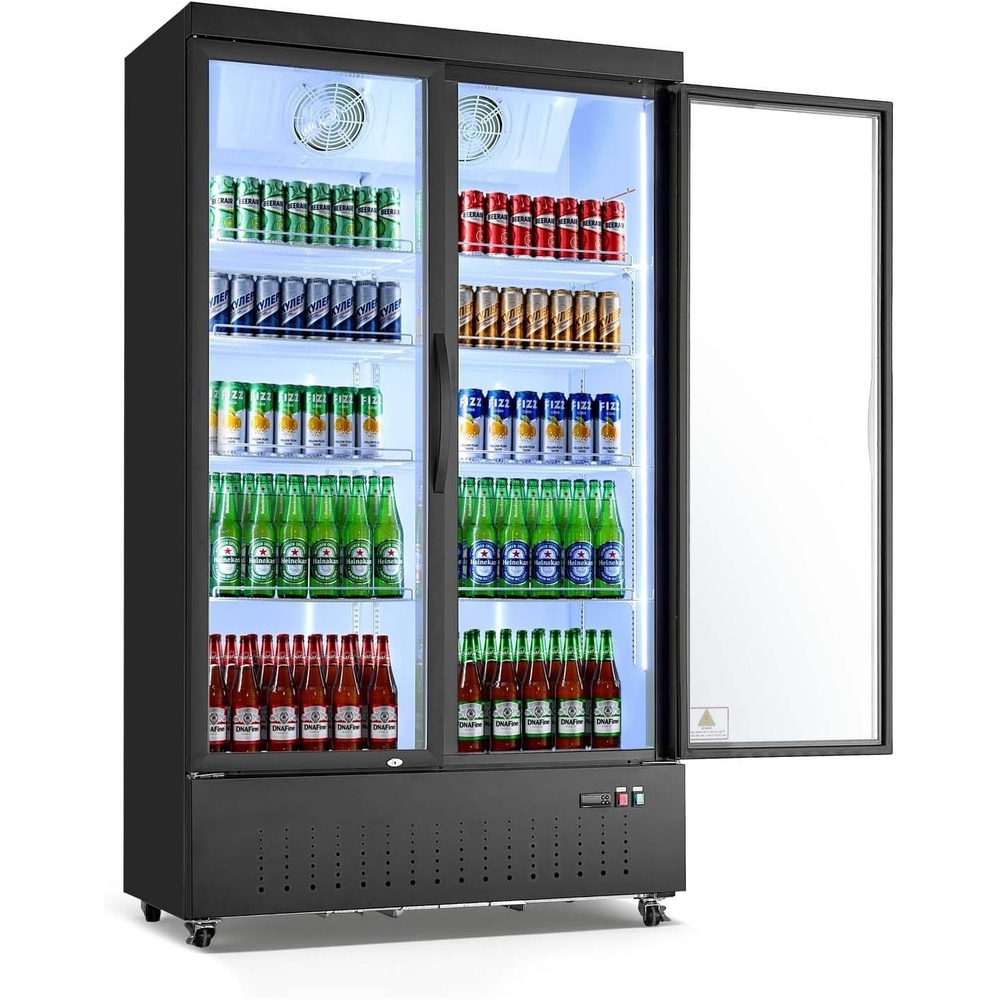 image:imageVEVOR Commercial Merchandiser Refrigerator 96 CuFt  273 L Glass Door Display Refrigerator Upright Beverage Cooler with Customizable Lightbox 4 Adjustable Shelves amp Soft LED Light for Homes Shops293 cuft