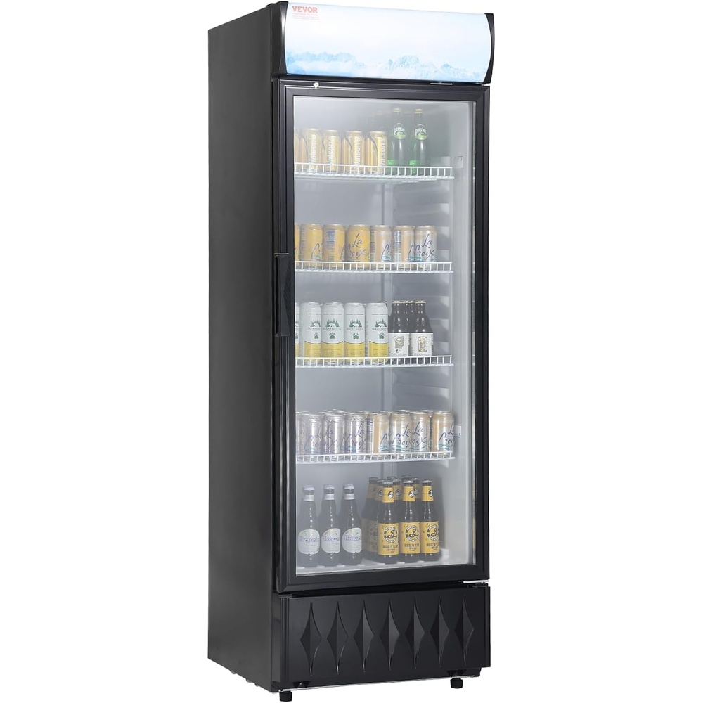image:imageVEVOR Commercial Merchandiser Refrigerator 96 CuFt  273 L Glass Door Display Refrigerator Upright Beverage Cooler with Customizable Lightbox 4 Adjustable Shelves amp Soft LED Light for Homes Shops97 cuft