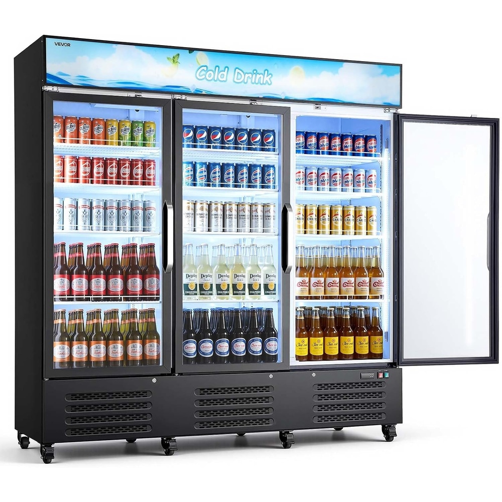 image:imageVEVOR Commercial Merchandiser Refrigerator 96 CuFt 273 L Glass Door Display Refrigerator Upright Beverage Cooler with Customizable Lightbox 4 Adjustable Shelves amp Soft LED Light for Homes Shops543 cuft