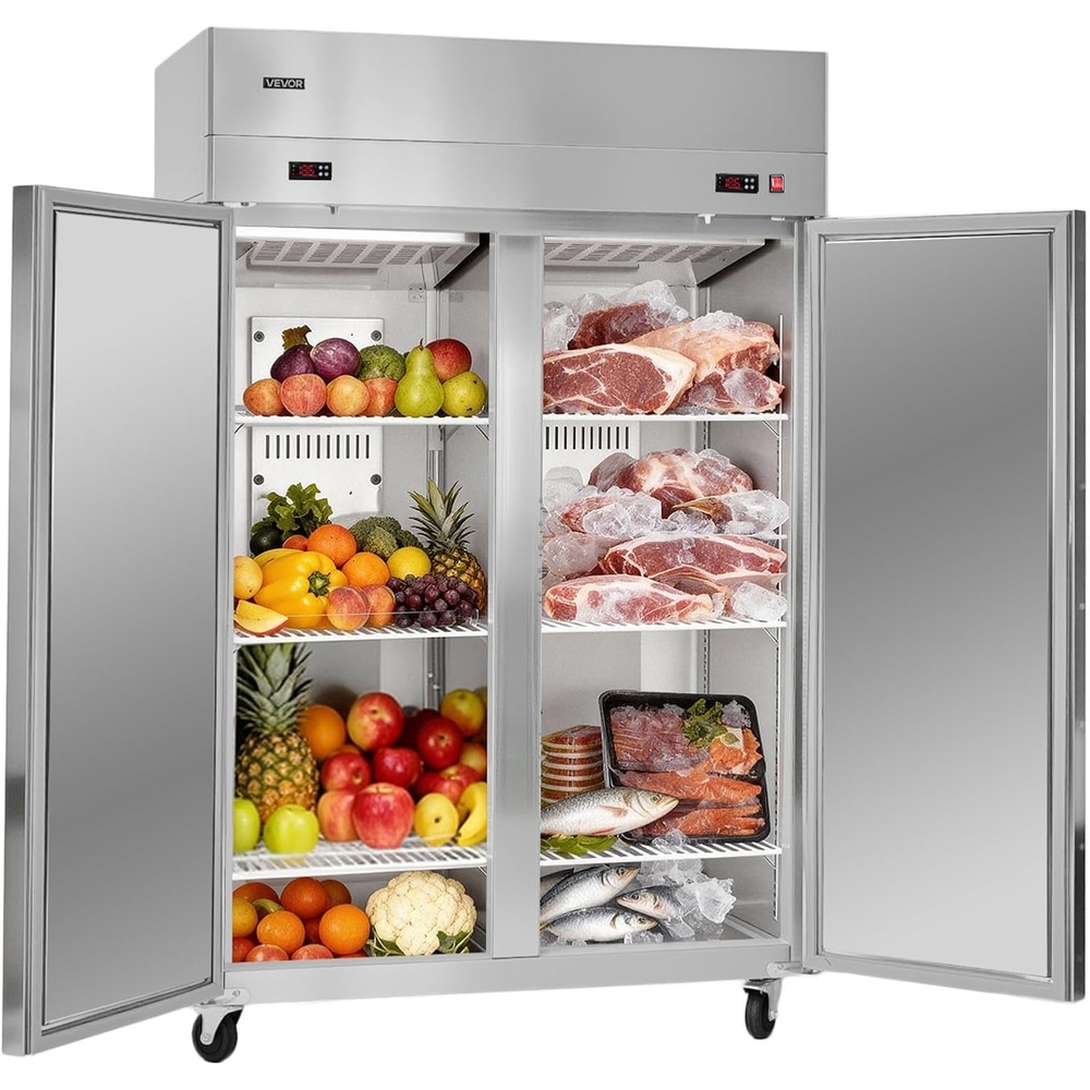 image:imageVEVOR Commercial ReachIn Freezer 48 W 33 CuFt Stainless Steel Upright Freezer with Double Glass Doors AutoDefrost 6 Adjustable Shelves 11 to 14 Temp Control UL Certified48W 32 Cuft Double DoorsCombo