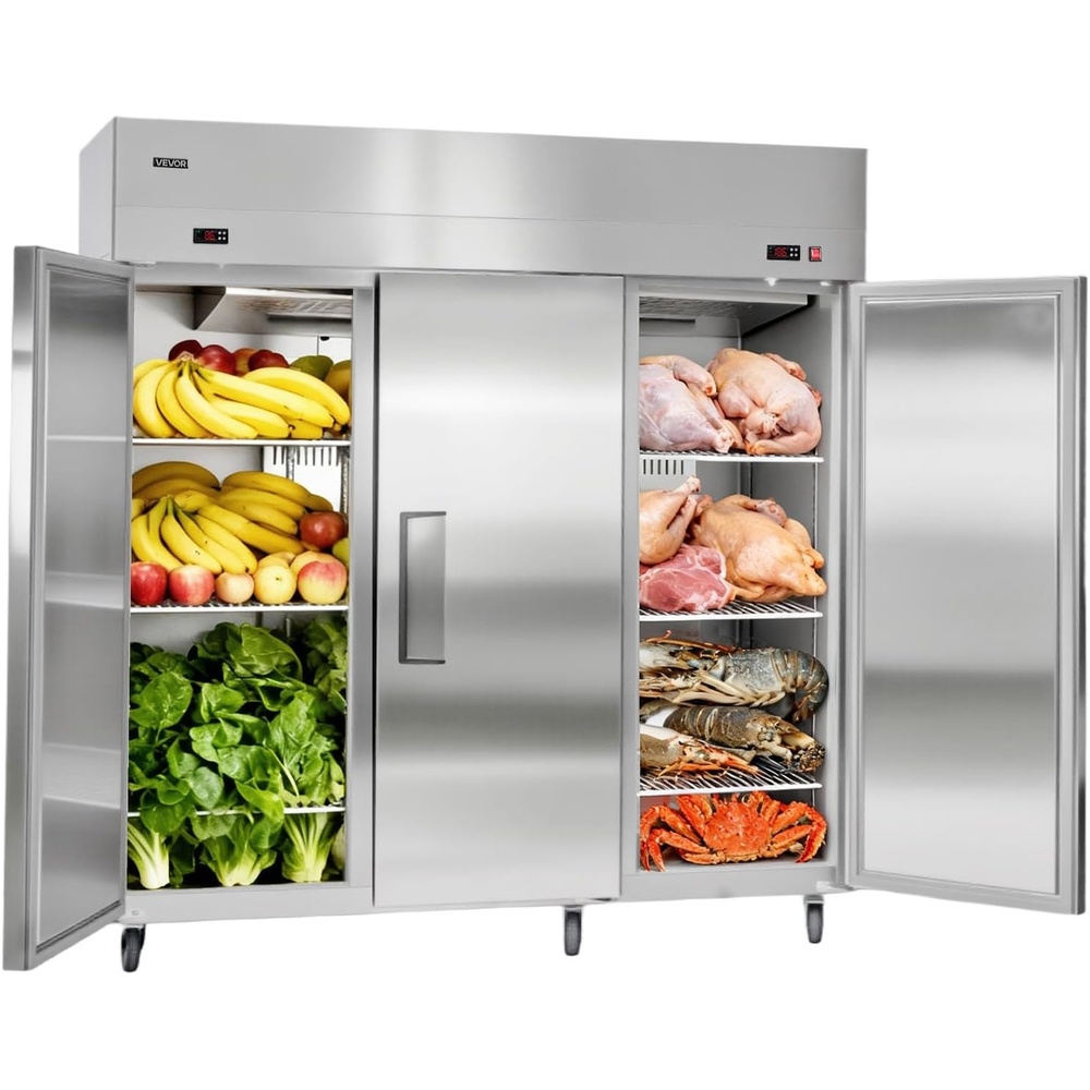image:imageVEVOR Commercial ReachIn Freezer 48 W 33 CuFt Stainless Steel Upright Freezer with Double Glass Doors AutoDefrost 6 Adjustable Shelves 11 to 14 Temp Control UL Certified72W 51 Cuft Three DoorsCombo