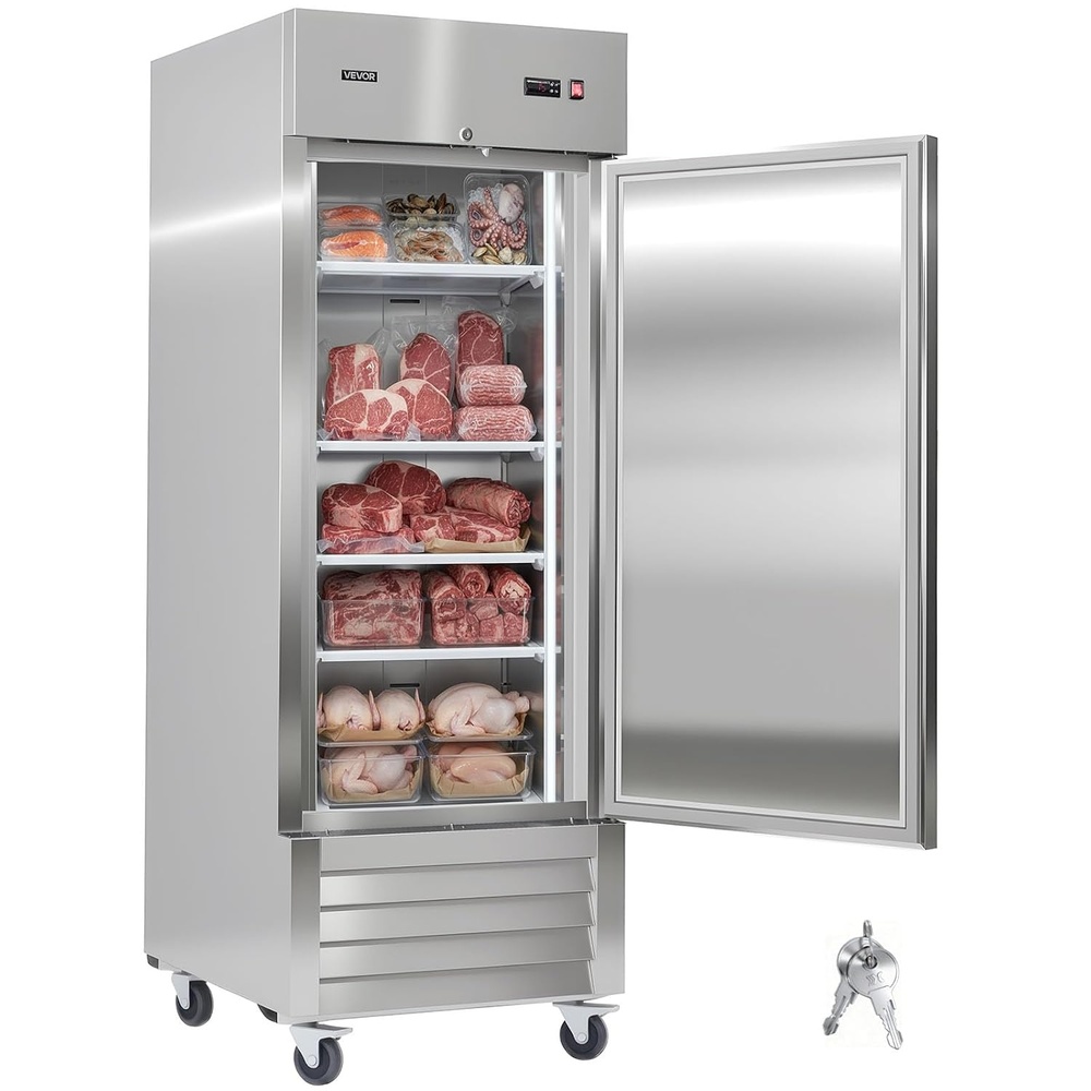 image:imageVEVOR Commercial ReachIn Refrigerator 54 W 44 CuFt Stainless Steel Upright Refrigerator with Double Glass Doors AutoDefrost 8 Adjustable Shelves 32 to 50 Temp Control ETL Certified29W 22 Cuft Single DoorFreezer