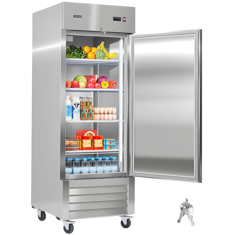 image:imageVEVOR Commercial ReachIn Refrigerator 54 W 44 CuFt Stainless Steel Upright Refrigerator with Double Glass Doors AutoDefrost 8 Adjustable Shelves 32 to 50 Temp Control ETL Certified29W 1 DoorRefrigerator