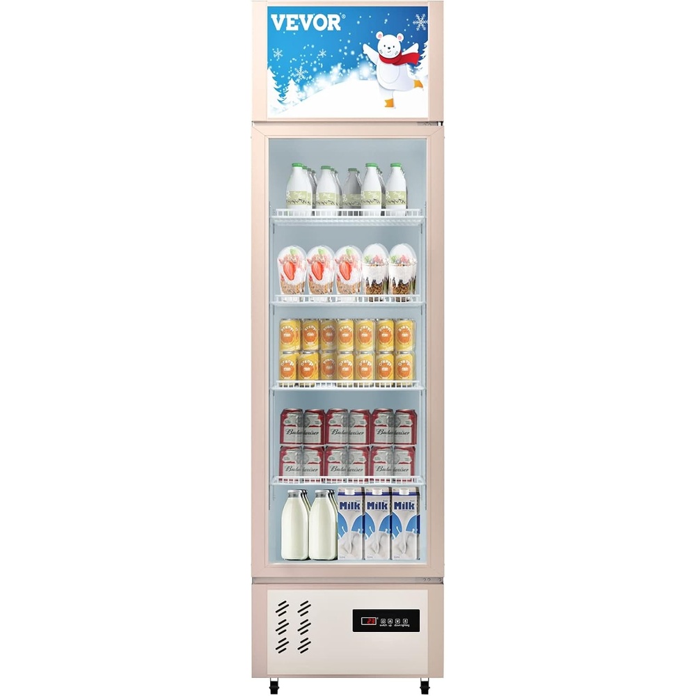 image:imageVEVOR Commercial RefrigeratorDisplay Fridge Upright Beverage Cooler Glass Door with LED Light for Home Store Gym or Office 11 cuft Single Swing Door