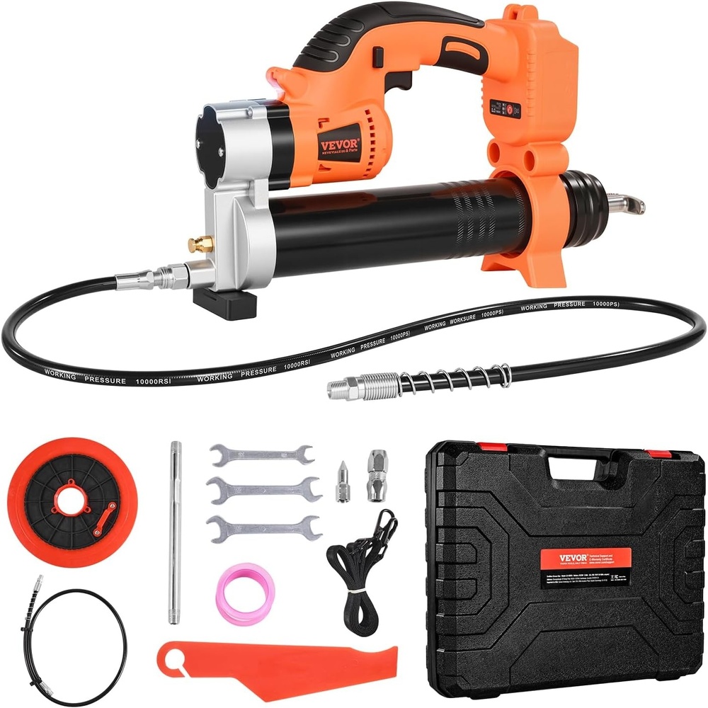 image:imageVEVOR Cordless Grease Gun 8000 PSI Max Pressure 20V Electric Grease Gun with 20 Ah Battery amp LED Light 354inch Long Hose amp Carrying Case Variable Speed Triggers Vehicles or Machines GreasingTool