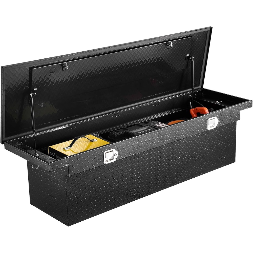 image:imageVEVOR Crossover Truck Tool Box 71x27x18 In Heavy Duty Aluminum Toolbox with Diamond Texture Pick Up Truck Bed RV Trailer Toolbox Waterproof Storage Organizer with Lock Keys Side Handles Black712718