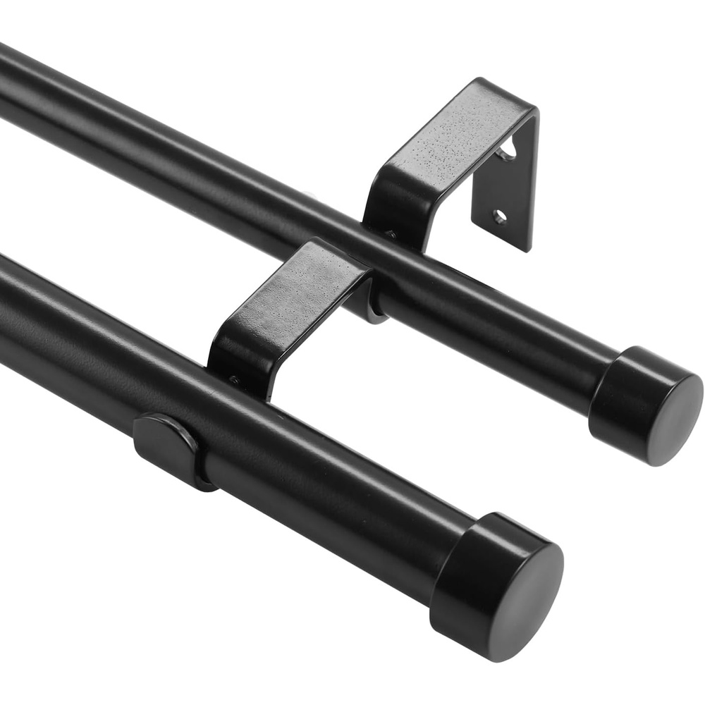 image:imageVEVOR Double Rod Curtain Rods 3672 inches36ft Adjustable Length Black Double Curtain Rods with Round Finials 1 and 34 Diameter Double Window Drapery Rod for Sheer and Blackout Curtains3672