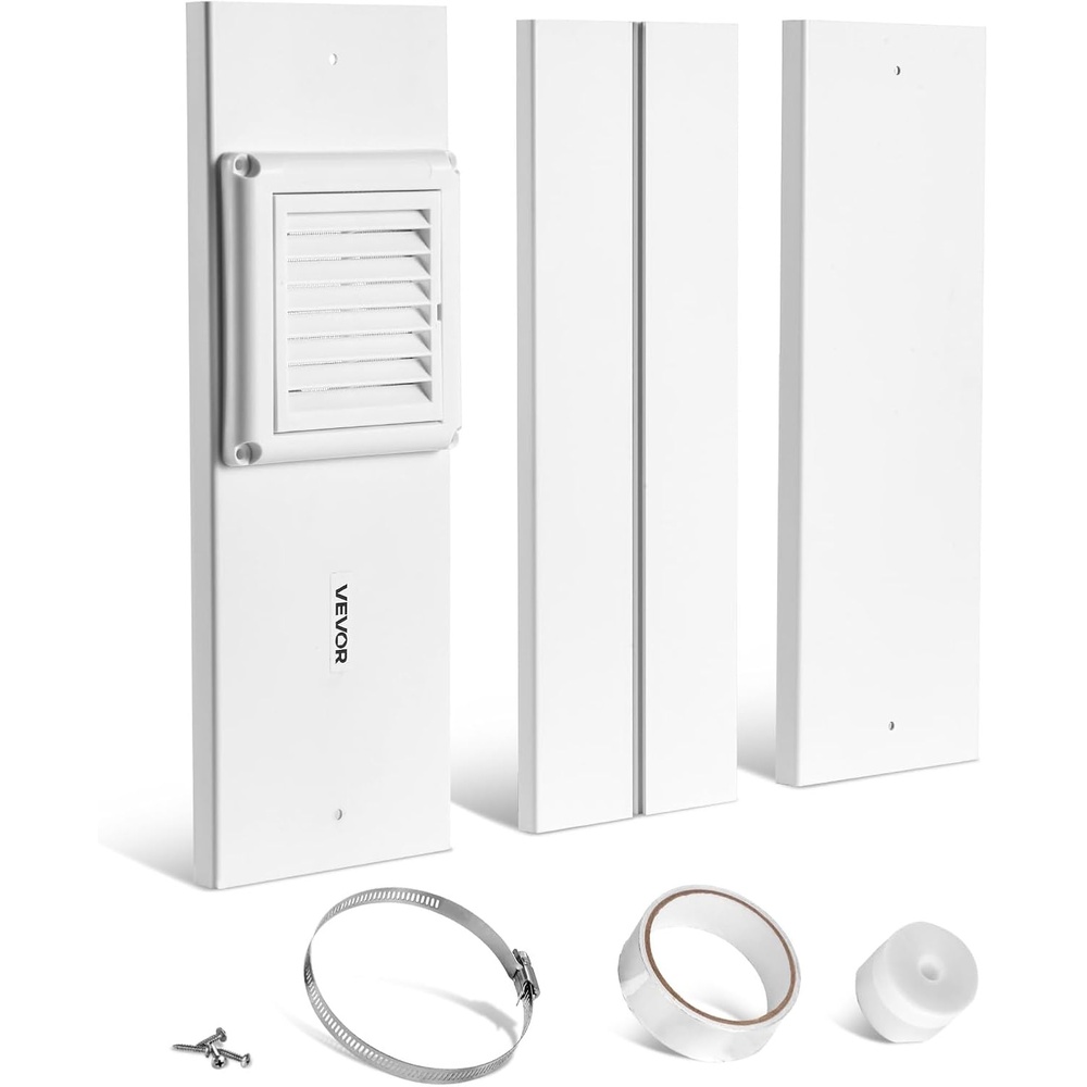 image:imageVEVOR Dryer Vent Window Kit Fits 4Inch Exhaust Hoses Adjustable Length for Adapts Sliding Windows of Different Heights Sturdy PVC and PP Materials Dual Protections amp Multilayer Sealing DesignWindow Vent