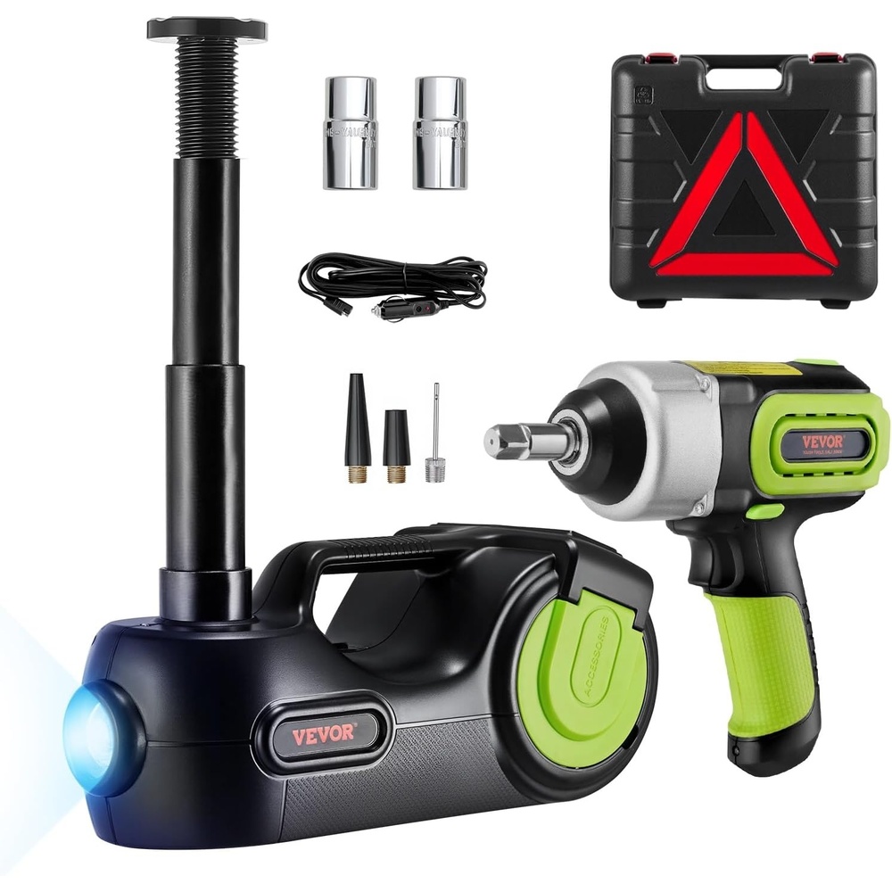 image:imageVEVOR Electric Car Jack Cordless Remote Control 5 Tons 11000 lbs Electric Hydraulic Jack Kit 18V Battery with Electric Impact Wrench Tire Change Replacement with LED Light Portable Car Jack5T with Wrench Digital Display
