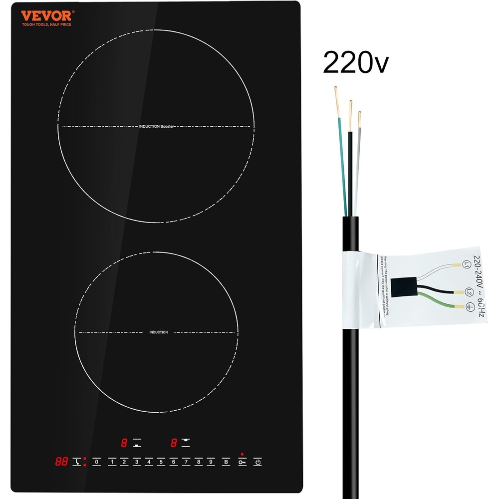 image:imageVEVOR Electric Cooktop 2 Burners 24 Induction Stove Top Builtin Magnetic Cooktop 1800W 9 Heating Level Multifunctional Burner LED Touch Screen wChild Lock amp OverTemperature Protection12in 2 Burners220V