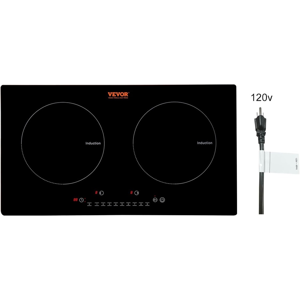 image:imageVEVOR Electric Cooktop 2 Burners 24 Induction Stove Top Builtin Magnetic Cooktop 1800W 9 Heating Level Multifunctional Burner LED Touch Screen wChild Lock amp OverTemperature Protection24in 2 Burners110V