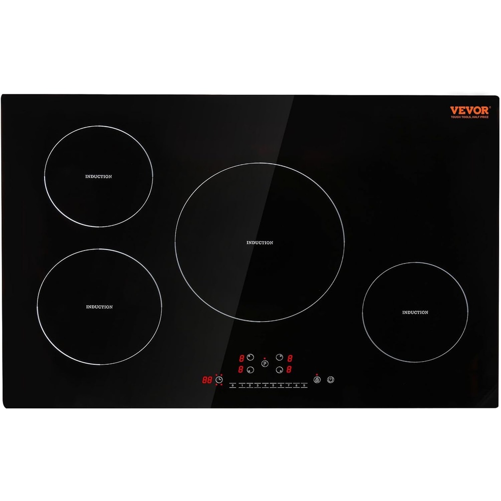 image:imageVEVOR Electric Cooktop 2 Burners 24 Induction Stove Top Builtin Magnetic Cooktop 1800W 9 Heating Level Multifunctional Burner LED Touch Screen wChild Lock amp OverTemperature Protection30in 4 Burners220V