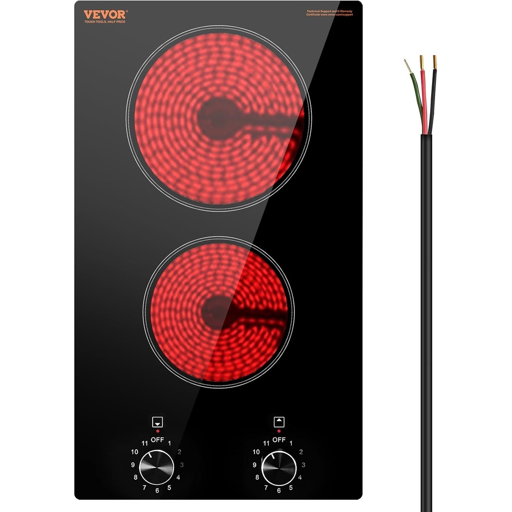image:imageVEVOR Electric Radiant Cooktop Builtin Electric Stove Top with Glass Panel Knob Control 11 Heat Levels for Diverse Cooking Requirements 24inch4burners220V12 IN