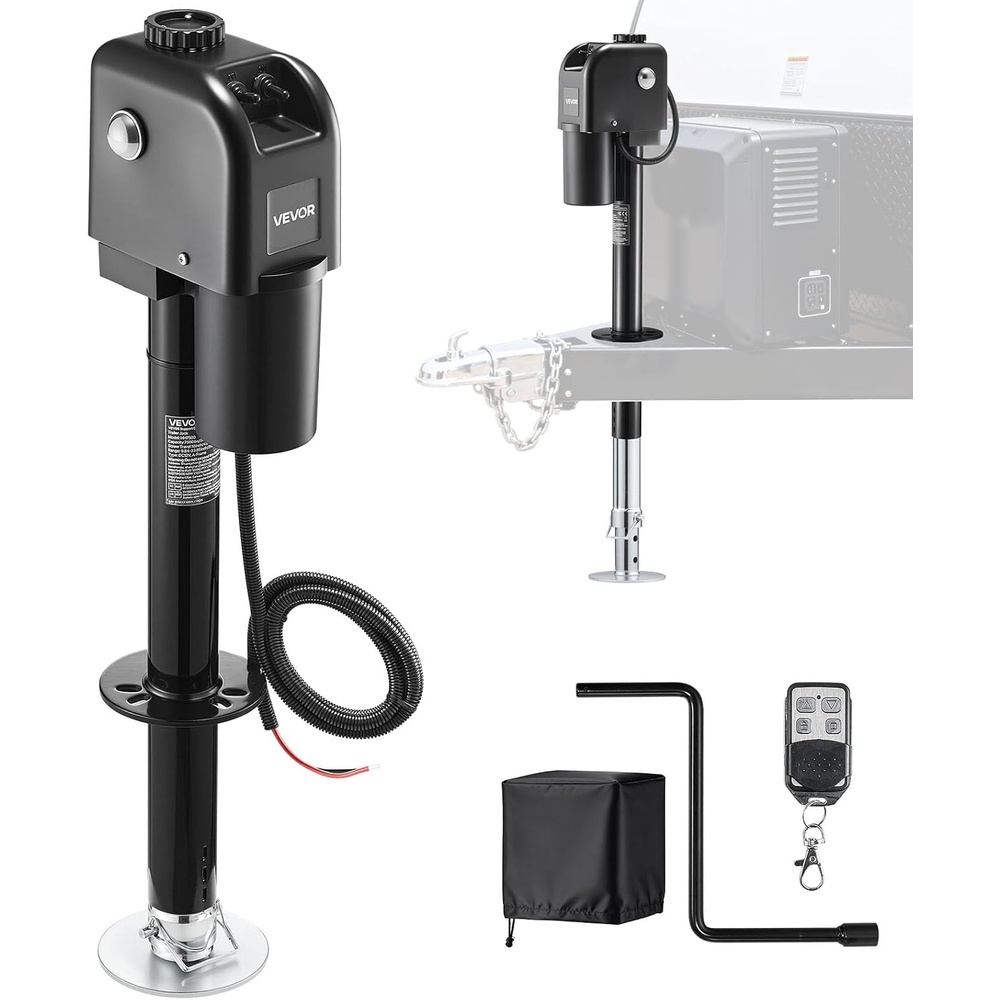 image:imageVEVOR Electric Trailer Jack 5000 lbs Heavy Duty RV Electric Power Tongue Jack with 2 Way Connector Manual Crank Handle amp Weatherproof Jack Cover 10283 Lift for RVs Trailers amp Campers Black7500LBS