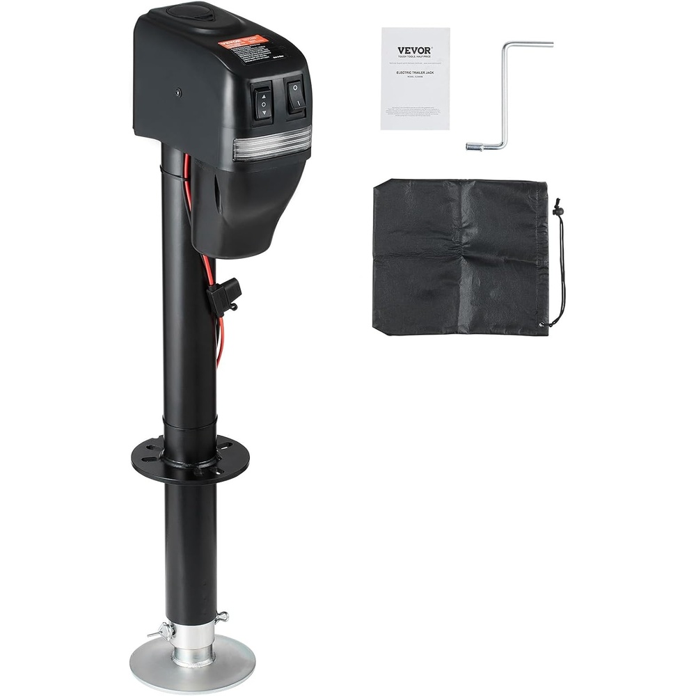 image:imageVEVOR Electric Trailer Jack 5000 lbs Heavy Duty RV Electric Power Tongue Jack with 2 Way Connector Manual Crank Handle amp Weatherproof Jack Cover 10283 Lift for RVs Trailers amp Campers Black4000LBS