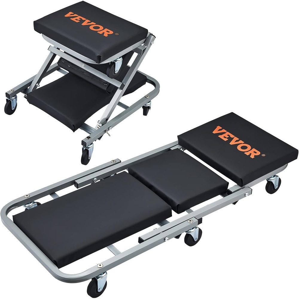 image:imageVEVOR Foldable Z Garage Creeper 40 in 450 lbs Load Capacity Rolling Folding Mechanic Creeper Stool with 6 Universal Wheels Padded Seat Steel Frame Lay Down or Sit Chair for Garage Shop or HomeBlack