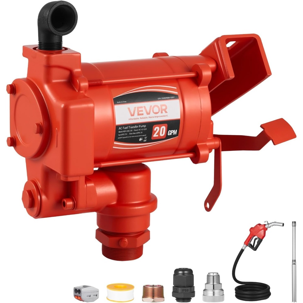 image:imageVEVOR Fuel Transfer Pump 110V 15 GPM 57 Lmin AC Electric Oil Transfer Pump 8 ft24 m Max Suction Lift 37 ft1128 m Max Lift Overheat Protection for Gasoline Diesel Kerosene Biodiesel Ethanol110V 20GPM with Accessories