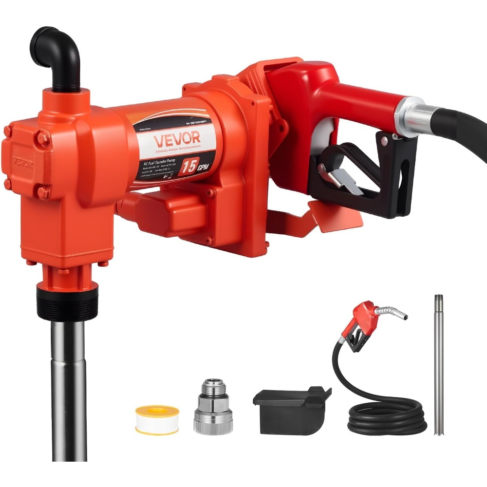 image:imageVEVOR Fuel Transfer Pump 110V 15 GPM 57 Lmin AC Electric Oil Transfer Pump 8 ft24 m Max Suction Lift 37 ft1128 m Max Lift Overheat Protection for Gasoline Diesel Kerosene Biodiesel Ethanol110V 15GPM with Accessories
