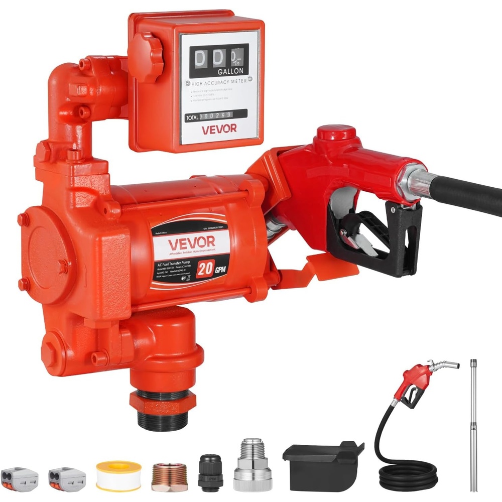image:imageVEVOR Fuel Transfer Pump 110V 15 GPM 57 Lmin AC Electric Oil Transfer Pump 8 ft24 m Max Suction Lift 37 ft1128 m Max Lift Overheat Protection for Gasoline Diesel Kerosene Biodiesel Ethanol110V 20GPM with Meter