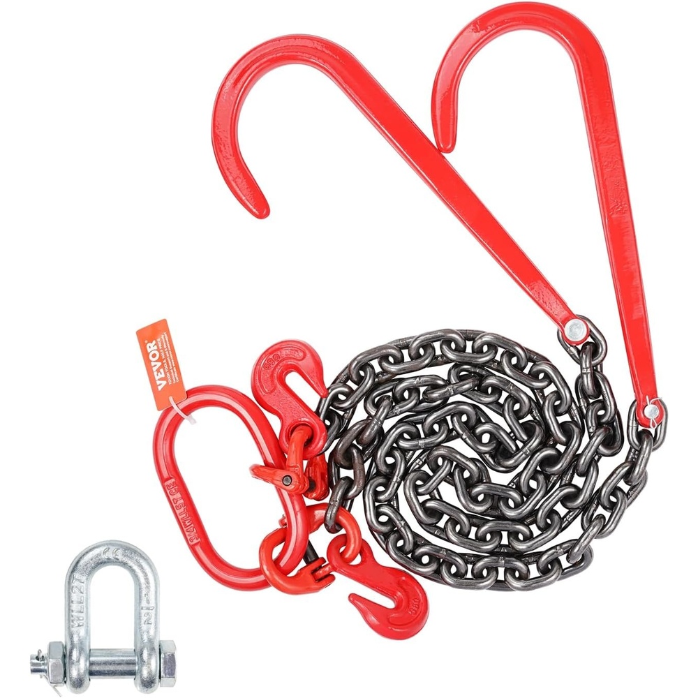 image:imageVEVOR G80 V Bridle Chain 516 x 2 Towing Chain Bridle with 15 J Hooks and Grab Hooks Heavy Duty Transport Tow Chain Bridle with 10800 lbs Safe Working Load for Flatbed Truck Wrecker Recovery38Inch x 3FT
