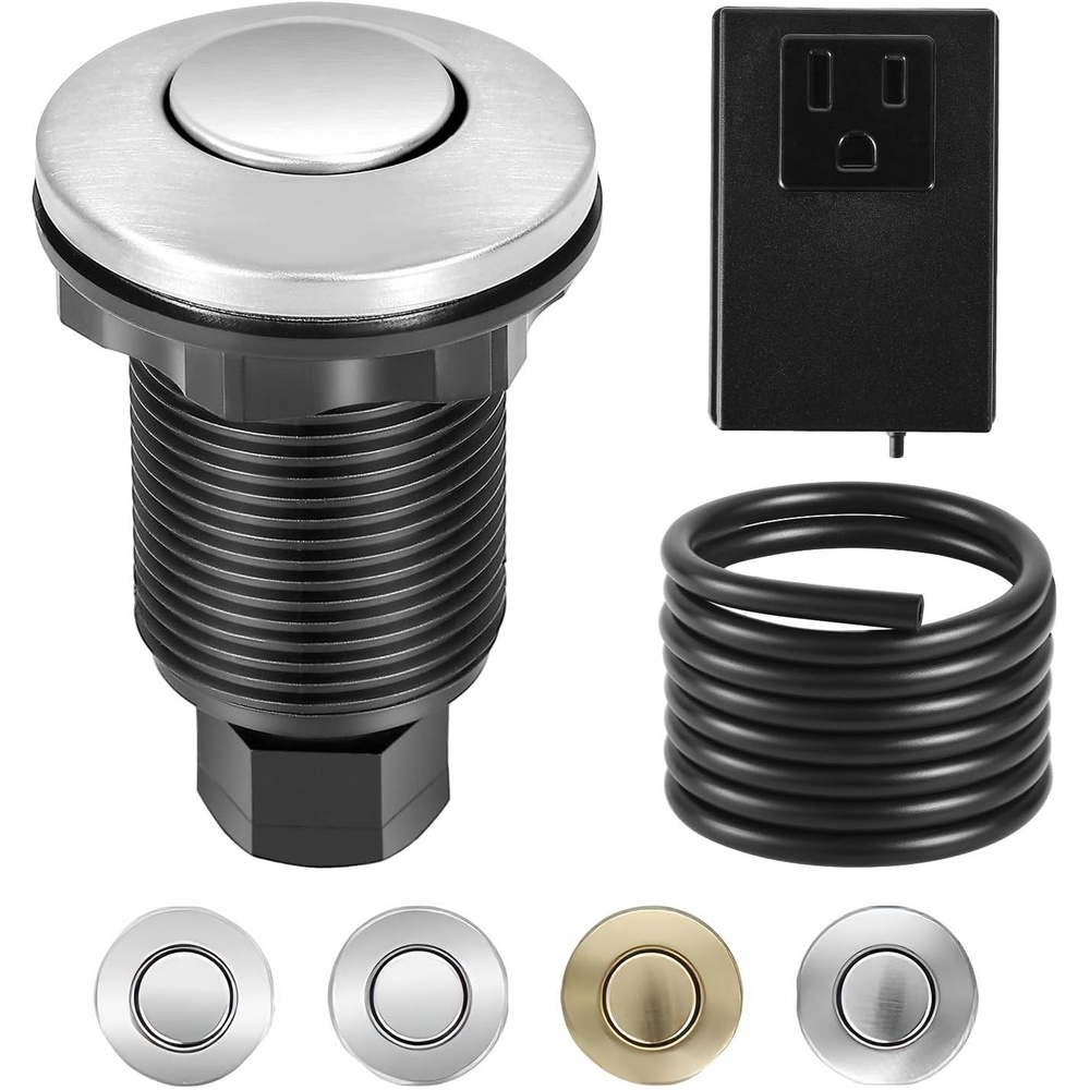 image:imageVEVOR Garbage Disposal Air Switch Kit 25 Sink Top Air Switch for Food Waste Disposal Brushed Silver Stainless Steel ONOFF Air Button for Waste Disposer Suitable for Stainless Steel CountertopsBrushed Silver