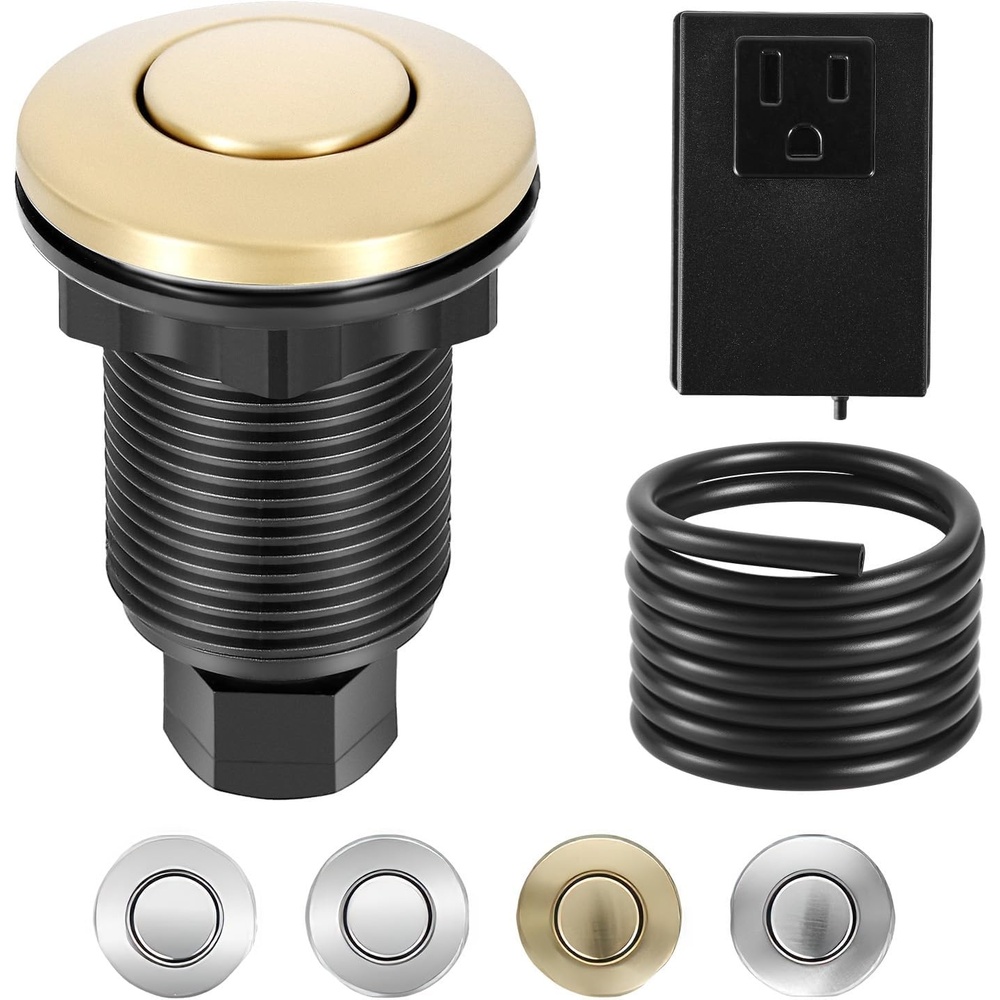 image:imageVEVOR Garbage Disposal Air Switch Kit 25 Sink Top Air Switch for Food Waste Disposal Brushed Silver Stainless Steel ONOFF Air Button for Waste Disposer Suitable for Stainless Steel CountertopsBrushed Gold
