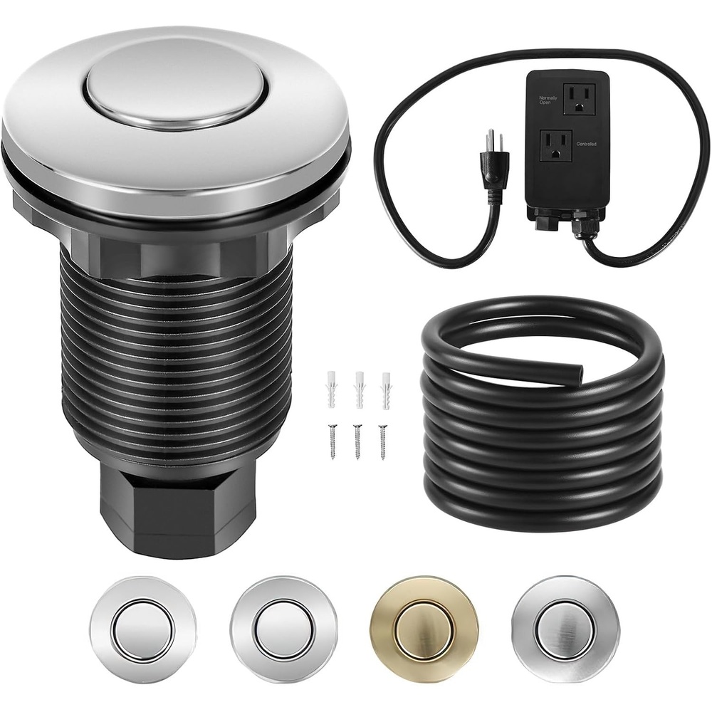 image:imageVEVOR Garbage Disposal Air Switch Kit 25 Sink Top Air Switch for Food Waste Disposal Brushed Silver Stainless Steel ONOFF Air Button for Waste Disposer Suitable for Stainless Steel CountertopsBrushed Nickel