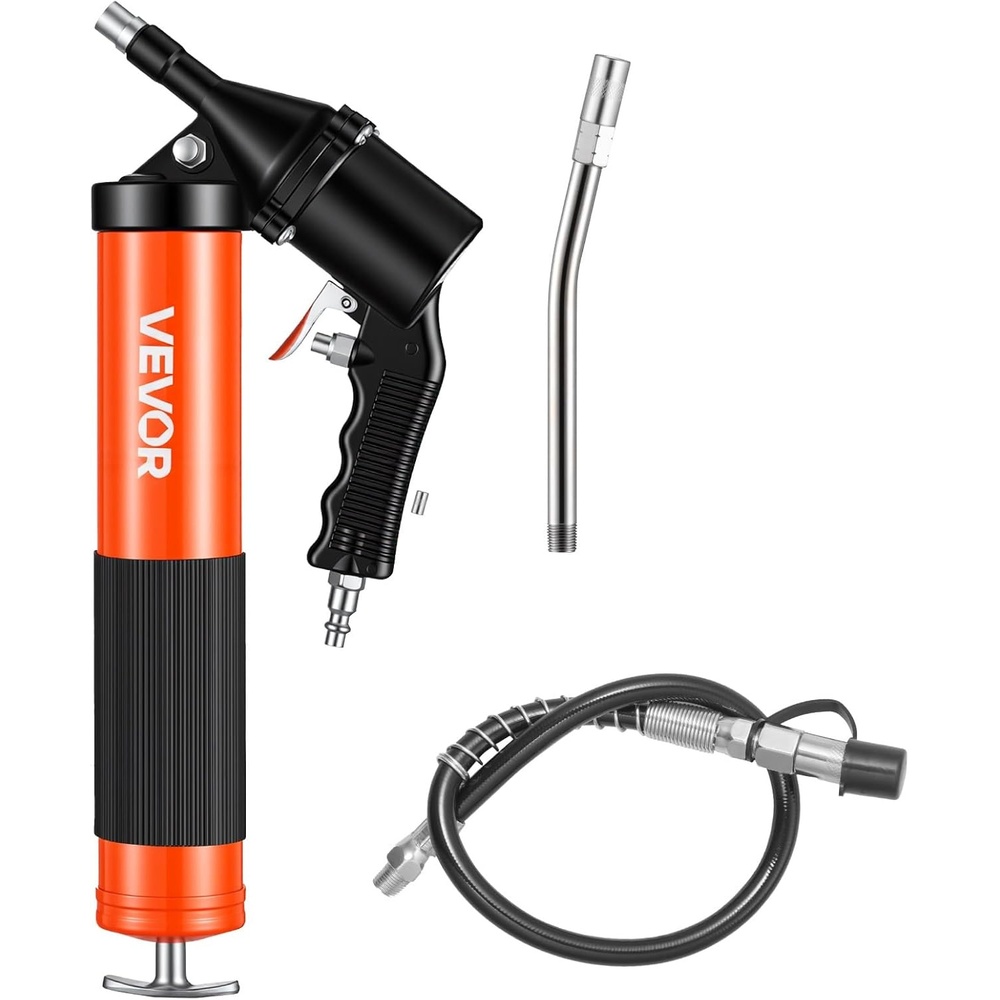 image:imageVEVOR Grease Gun 8000 PSI High Pressure Heavy Duty Pistol Grip Grease Gun Kit with 14 oz Capacity Includes 18Inch Flex Hose 1 Extension Rigid Pipe and 1 Sharp Type Nozzle for Automotive MarineChevron