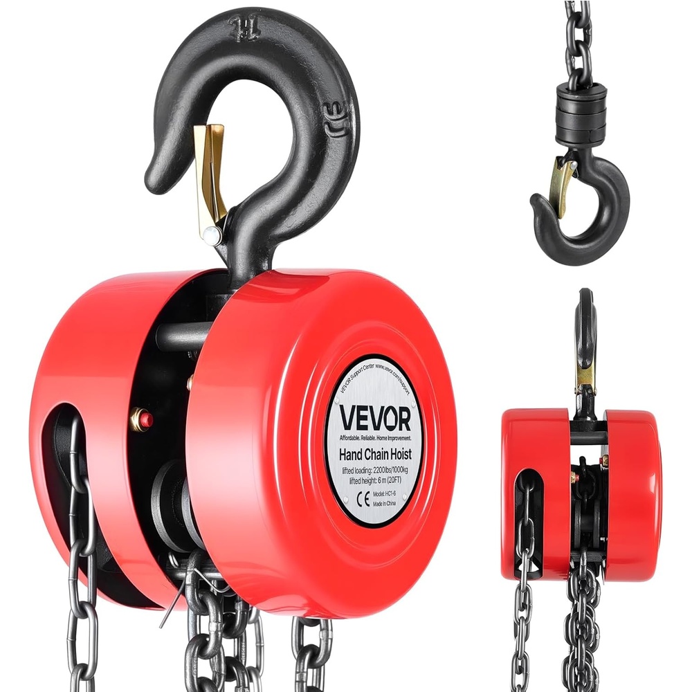image:imageVEVOR Hand Chain Hoist 1 Ton 2200 lbs Capacity Manual Chain Block with Upgrade G70 Galvanized Chain 20 ft Lifting Height Heavy Duty Pulley Hoist for Garage Warehouse Automotive Machinery RedRed