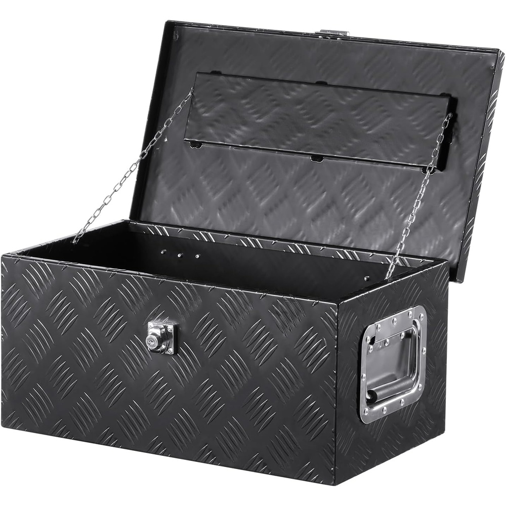 image:imageVEVOR Heavy Duty Aluminum Truck Bed Tool Box Diamond Plate Tool Box with Side Handle and Lock Keys Storage Tool Box Chest Box Organizer for Pickup Truck Bed RV Trailer 30x13x96 SilverBlack