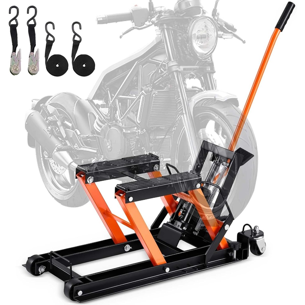 image:imageVEVOR Hydraulic Motorcycle Lift Jack 1500 LBS Capacity ATV Scissor Lift Jack Portable Motorcycle Lift Table with 4 Wheels Hydraulic FootOperated Hoist Stand for Motorcycle ATV UTV Powersports Portable Motorcycle Lift Table with 4 Wheels Hydraulic FootOperated Hoist Stand for ATV UTV PowersportsOrange